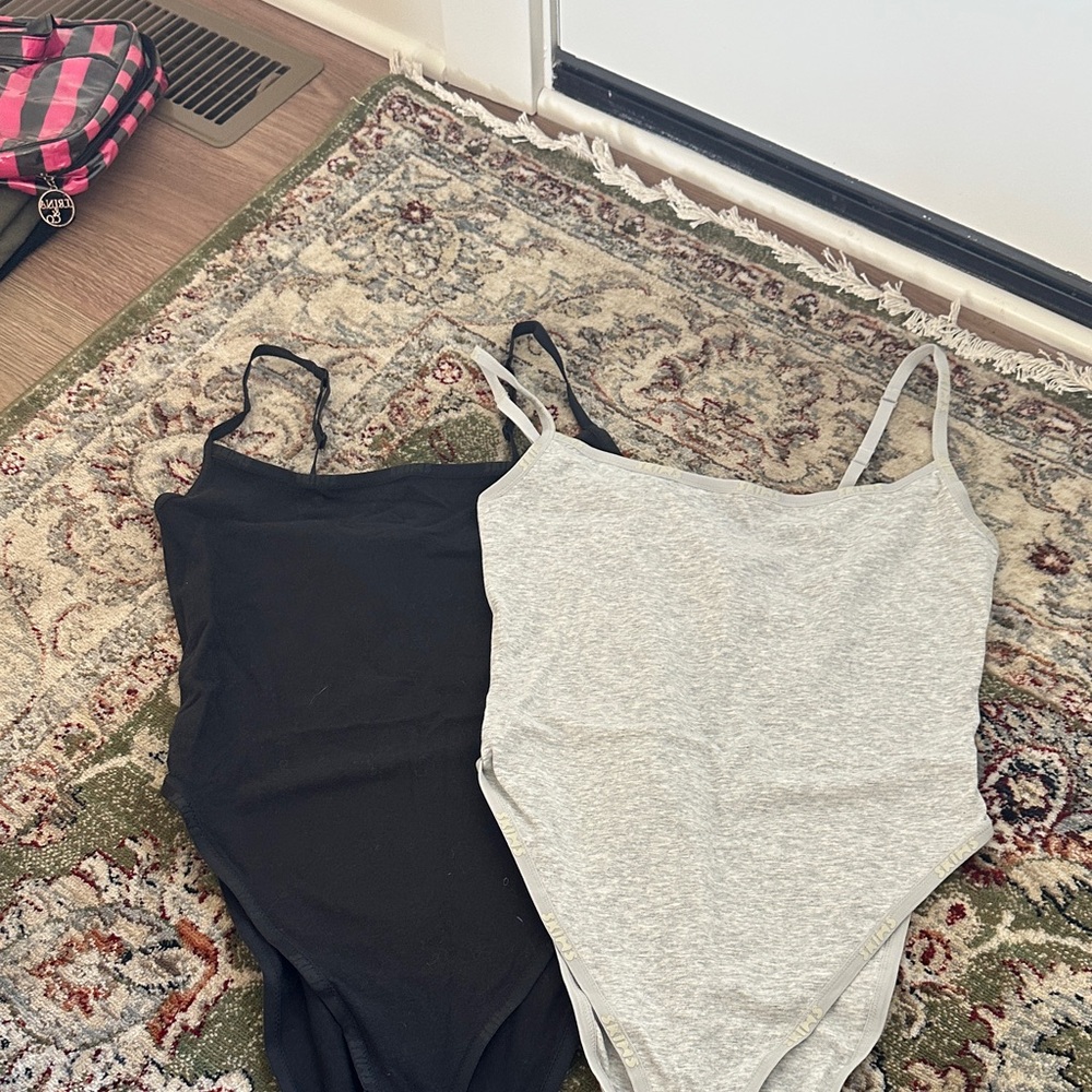 SKIMS Black and Gray Spaghetti Strap Bodysuits